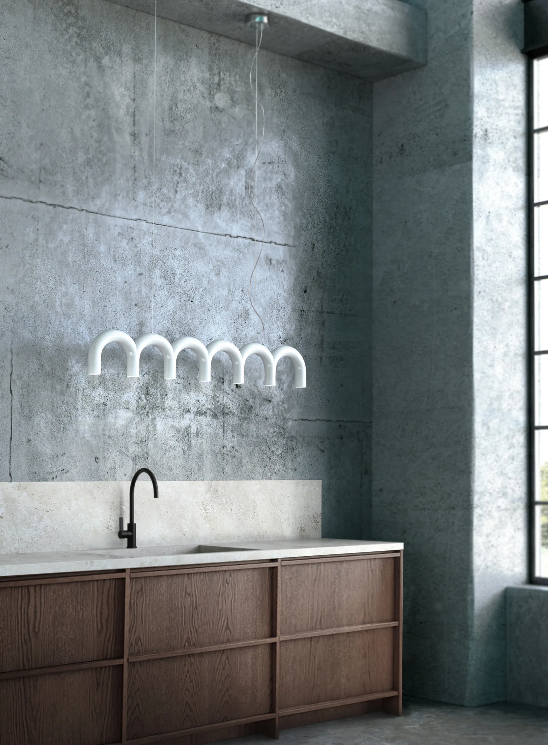 Lampadario Arch 125,6 cm, Bianco Oblure