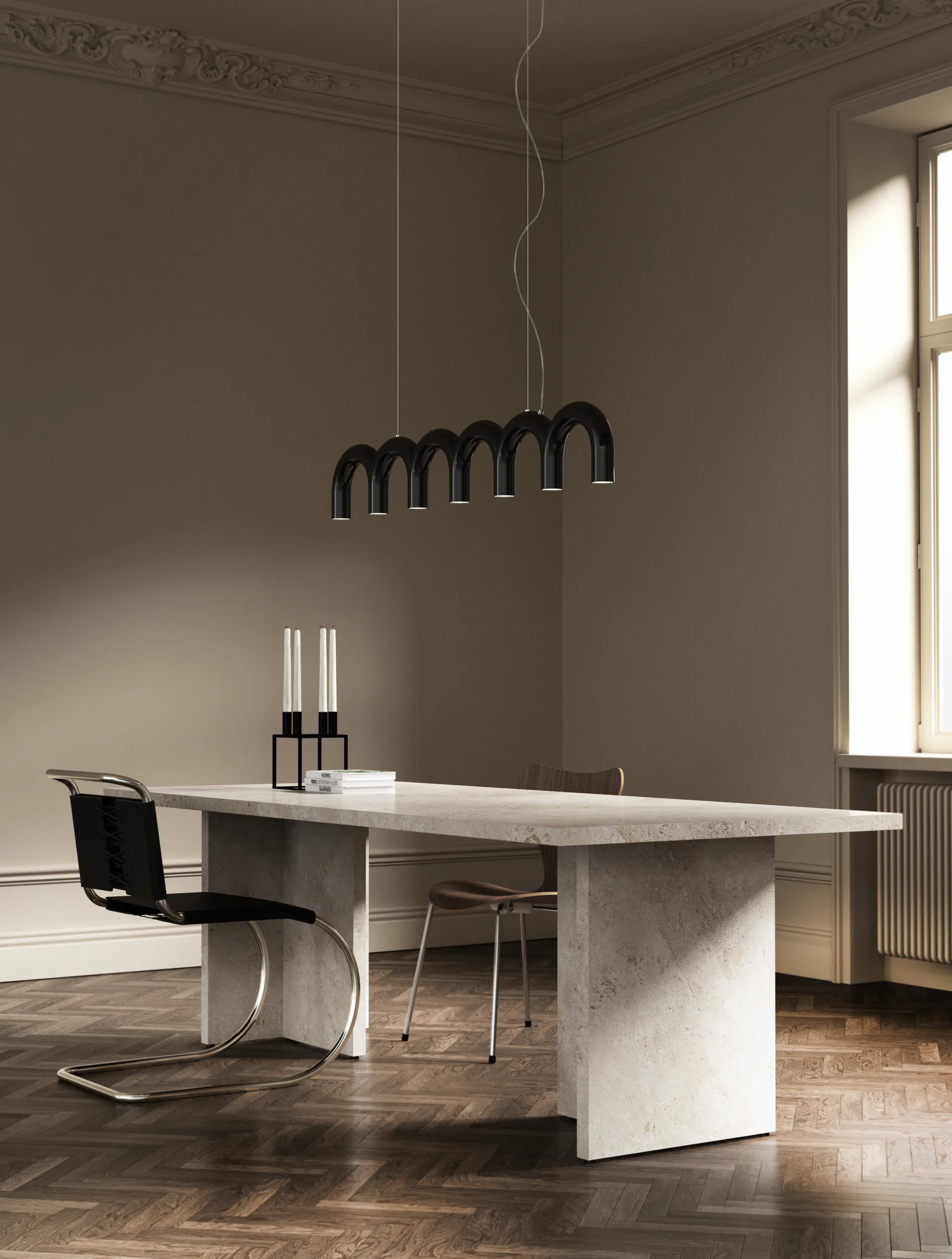 Lampadario Arch 125,6 cm, Nero Oblure