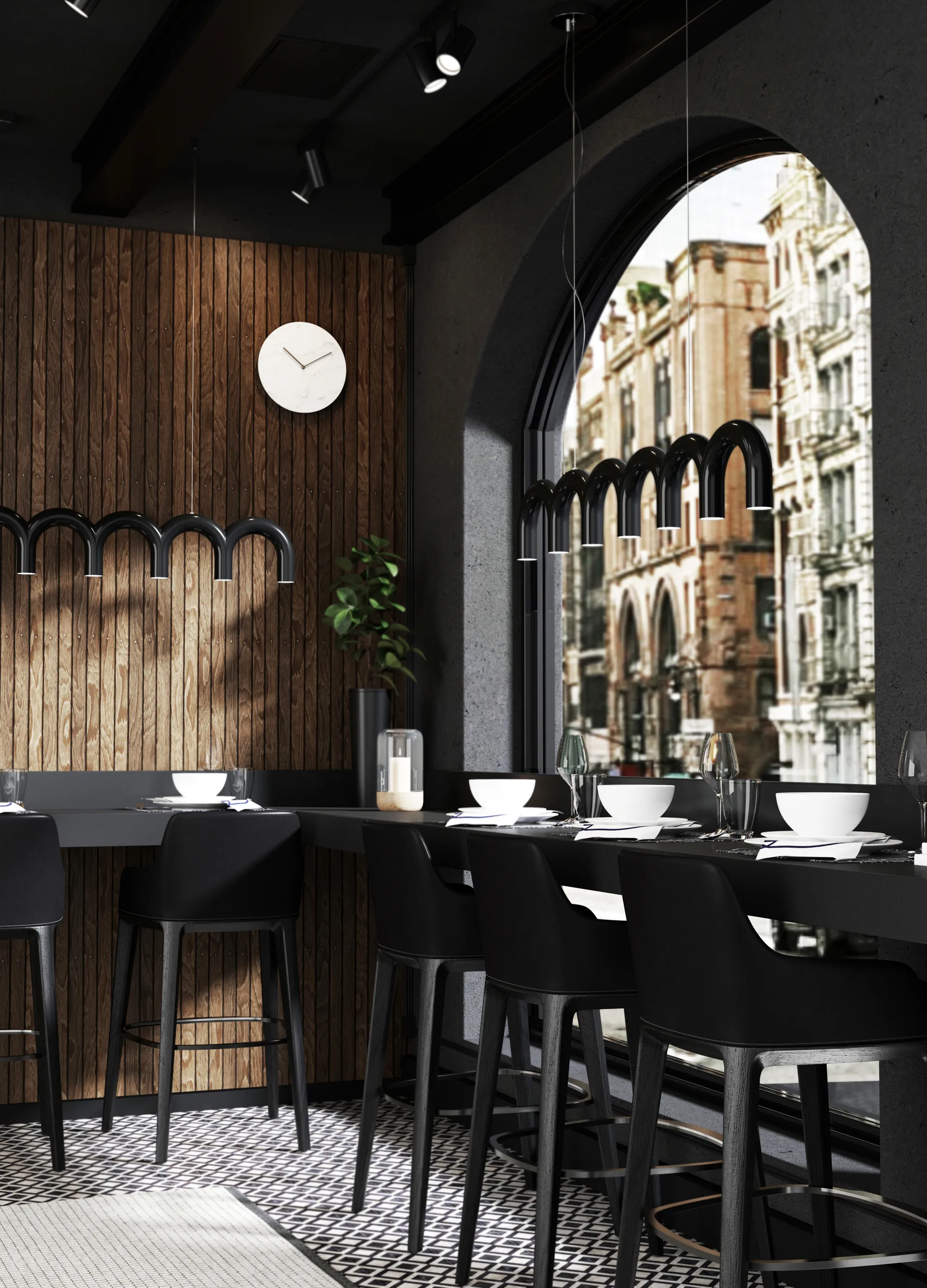 Lampadario Arch 125,6 cm, Nero Oblure