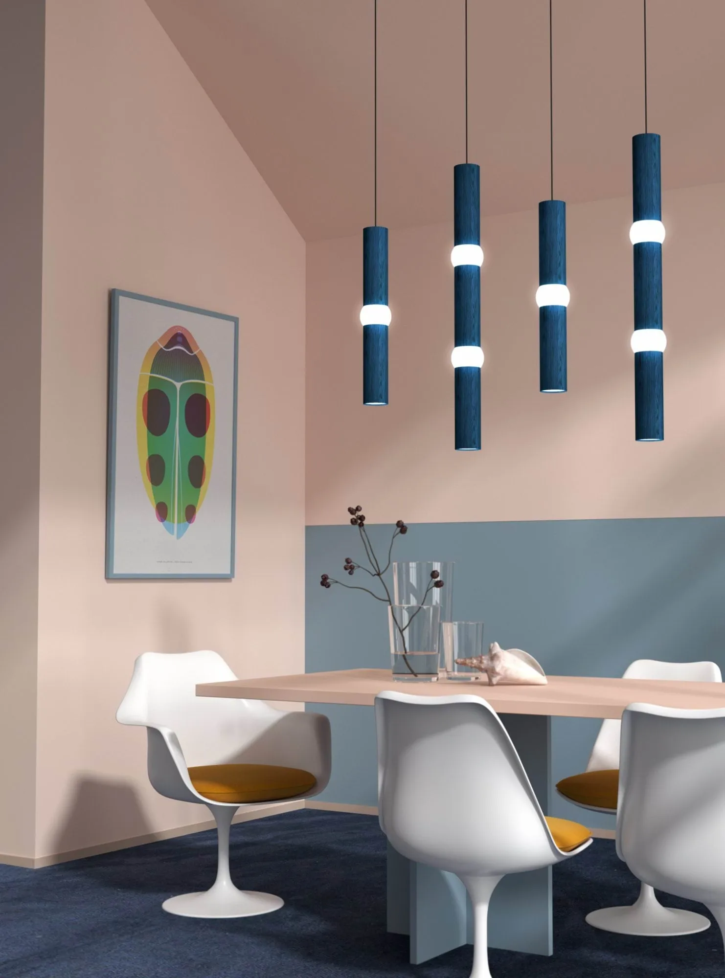 Lightbone lampada a sospensione, Medium 53,8 cm, blue oak Oblure