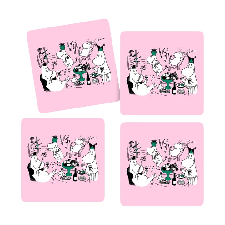 Sottobicchieri Moomin 80 - 9x9 cm confezione da 4 pezzi - Rosa - Opto Design