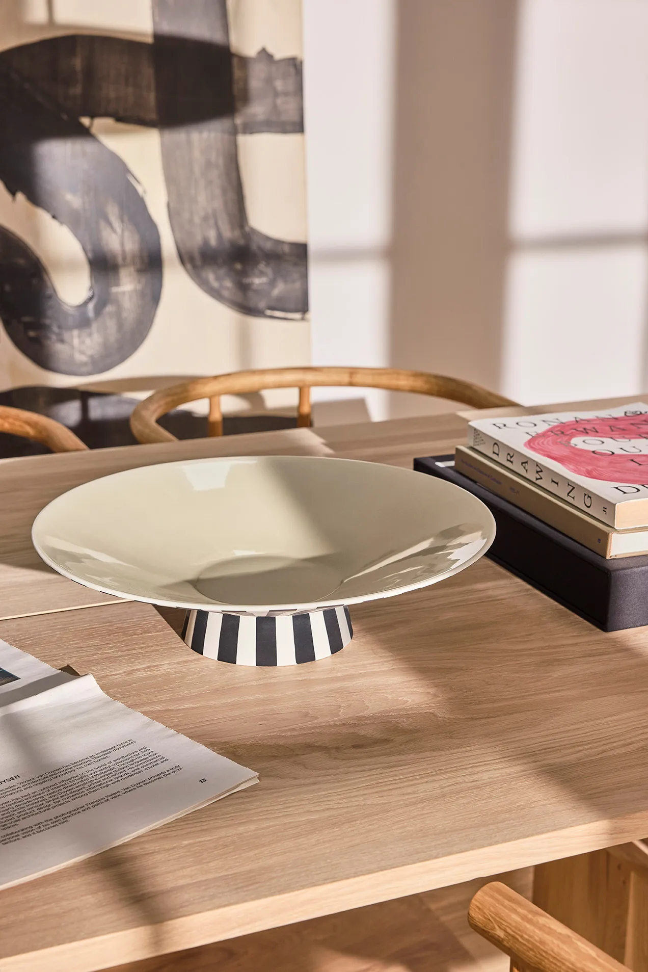 Centrotavola Toppu basso Ø39x10,5 cm, Vaniglia-nero-bianco OYOY