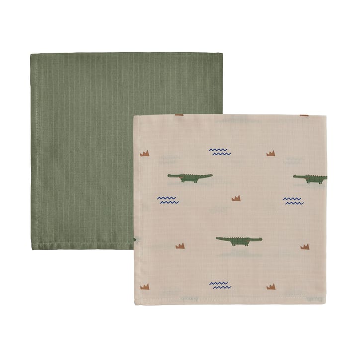 Coppia di coperte per bambini Crocodile - Beige-verde oliva - OYOY