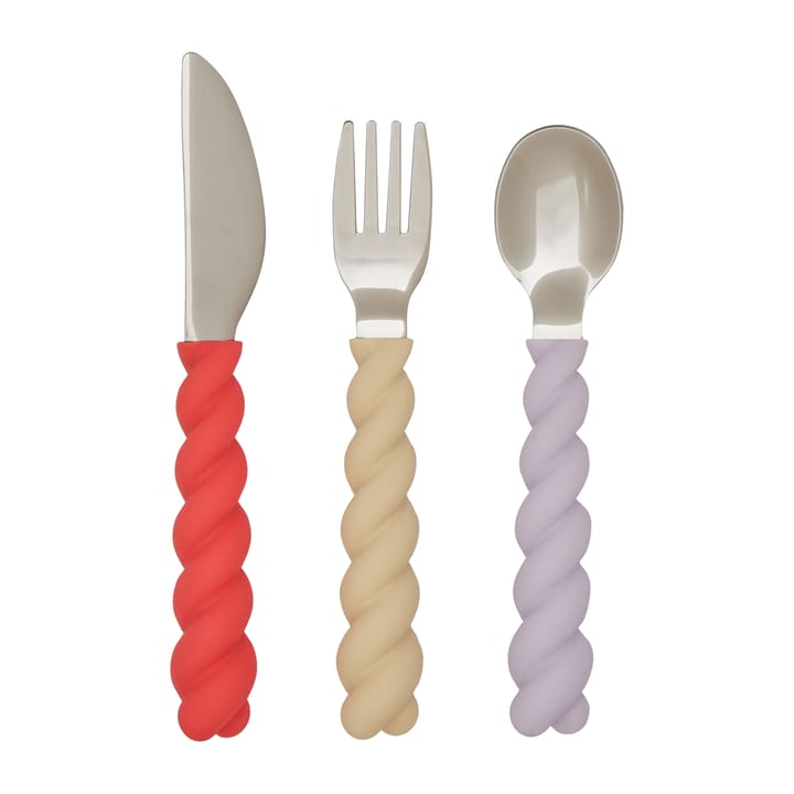 Set di 3 posate per bambini Mellow - Lavender, vanilla, cherry red - OYOY