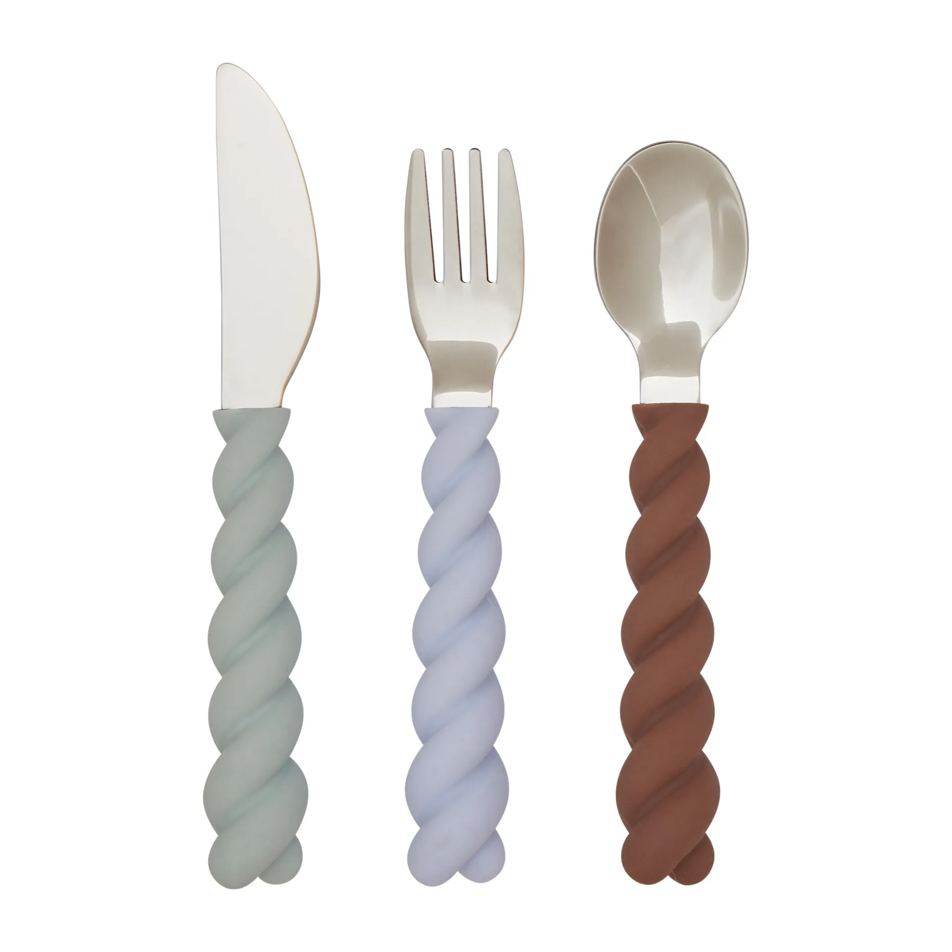 Set di 3 posate per bambini Mellow, Pale mint, choko, ice blue OYOY