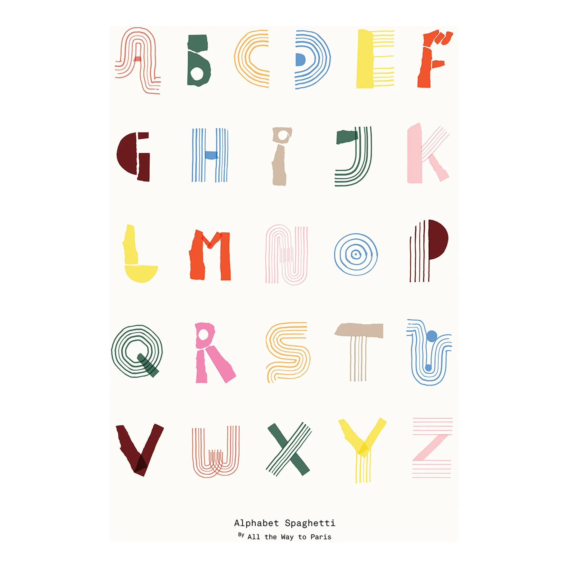 Poster Alphabet Spaghetti multicolore, 70x100 cm Paper Collective