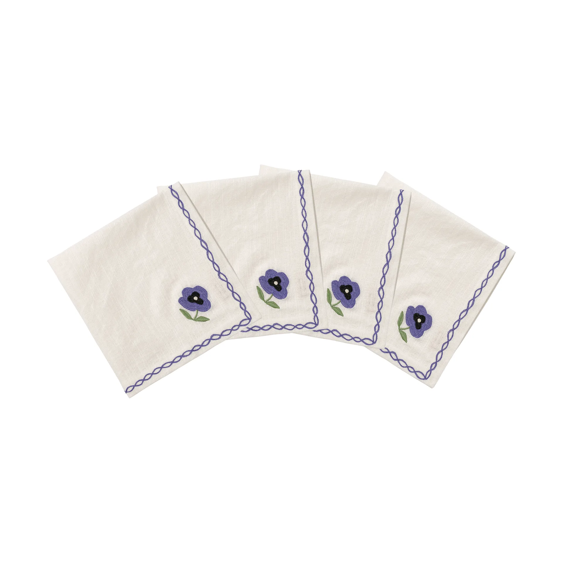 Madelen Möllard Pansy tovagliolo in cotone, Blue, confezione da 4, 45x45 cm Pick a Poppy