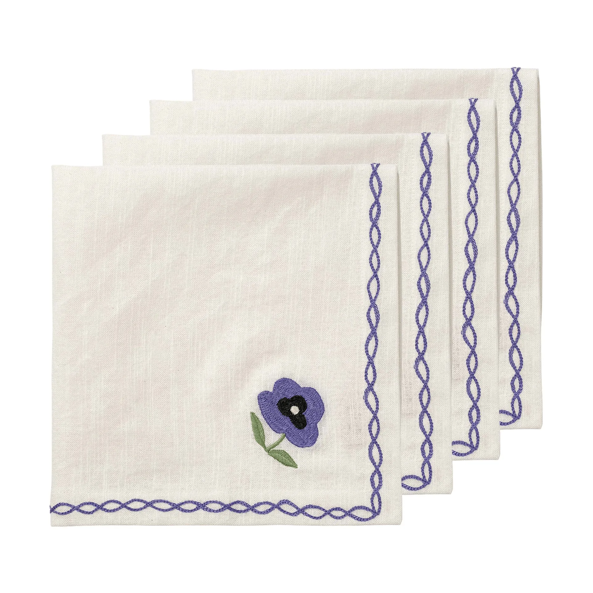 Madelen Möllard Pansy tovagliolo in cotone, Blue, confezione da 4, 45x45 cm Pick a Poppy