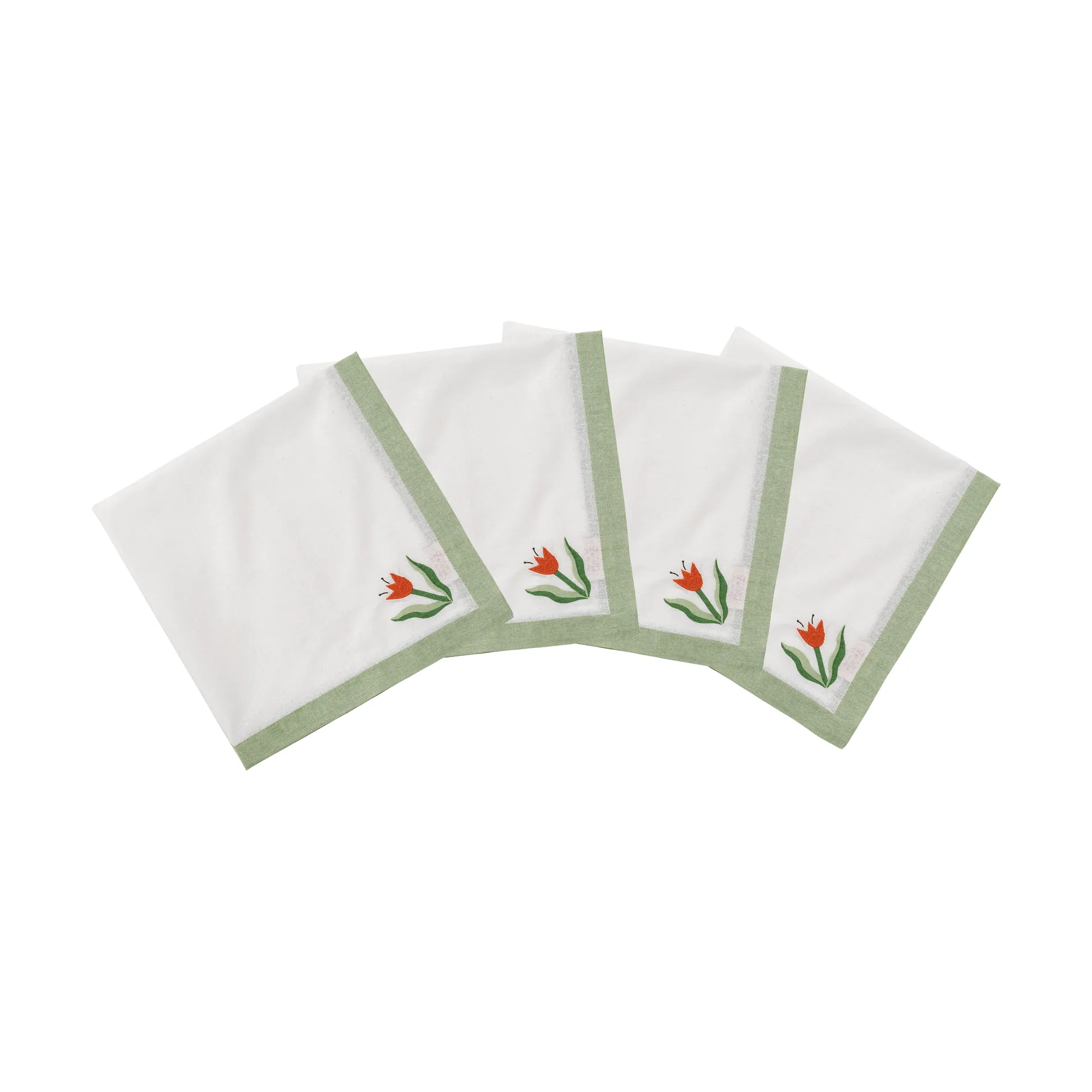 Madelen Möllard Tulip tovagliolo in cotone, Verde chiaro, set da 4, 45x45 cm Pick a Poppy