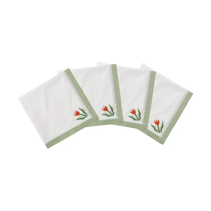 Madelen Möllard Tulip tovagliolo in cotone - Verde chiaro, set da 4, 45x45 cm - Pick a Poppy