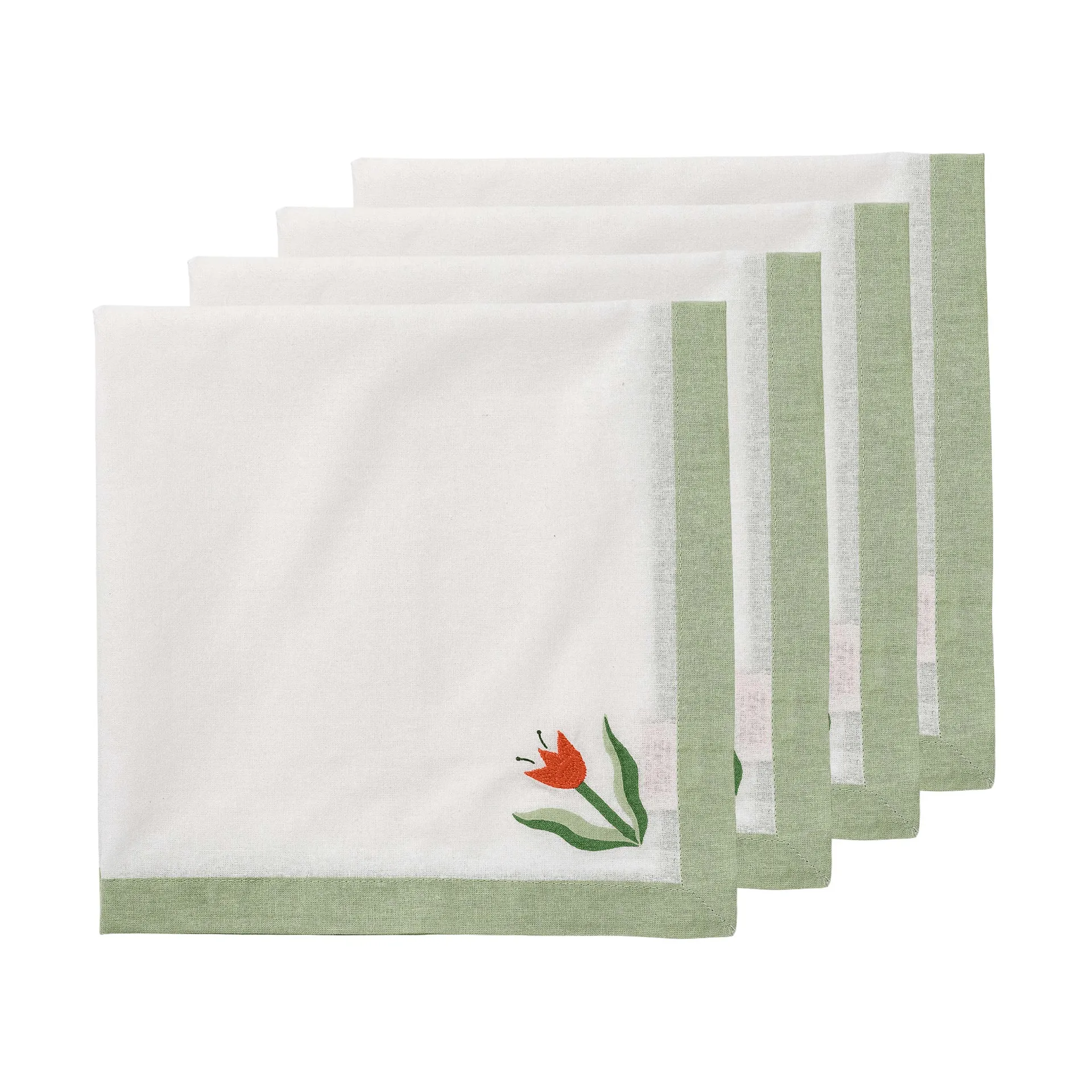 Madelen Möllard Tulip tovagliolo in cotone, Verde chiaro, set da 4, 45x45 cm Pick a Poppy