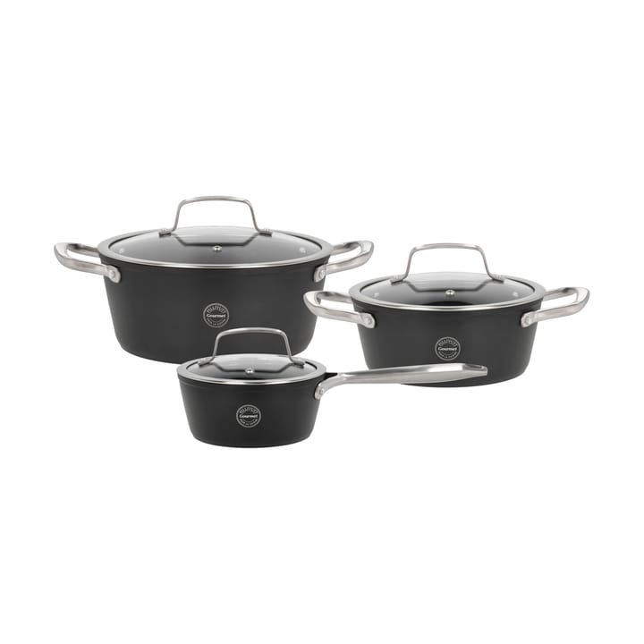 Casseruola set con coperchio in vetro Travo 6 pezzi - Nero-alluminio - Pillivuyt