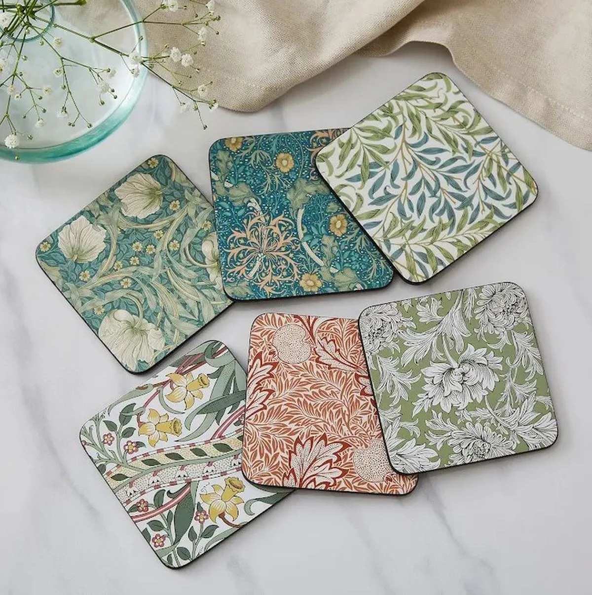 Sottobicchieri Morris & Co Willow Bough confezione da 6, Verde, blu Pimpernel