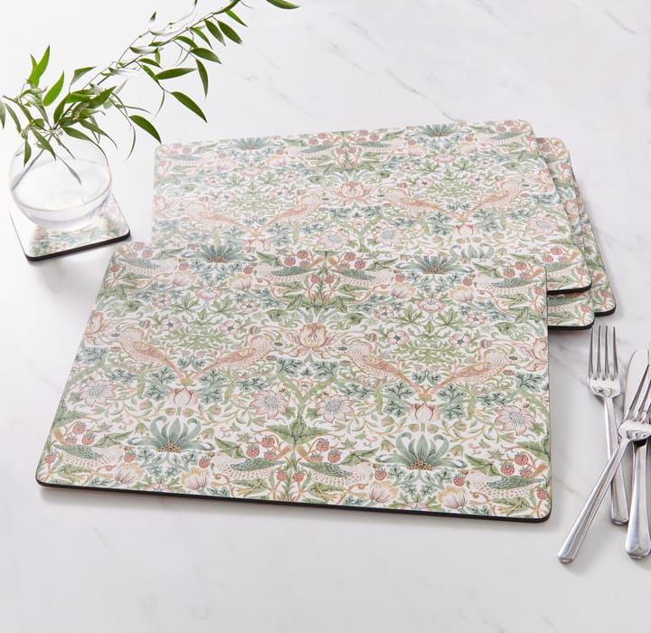Sottobicchieri Strawberry Thief 40x30 cm confezione da 4, Verde Pimpernel