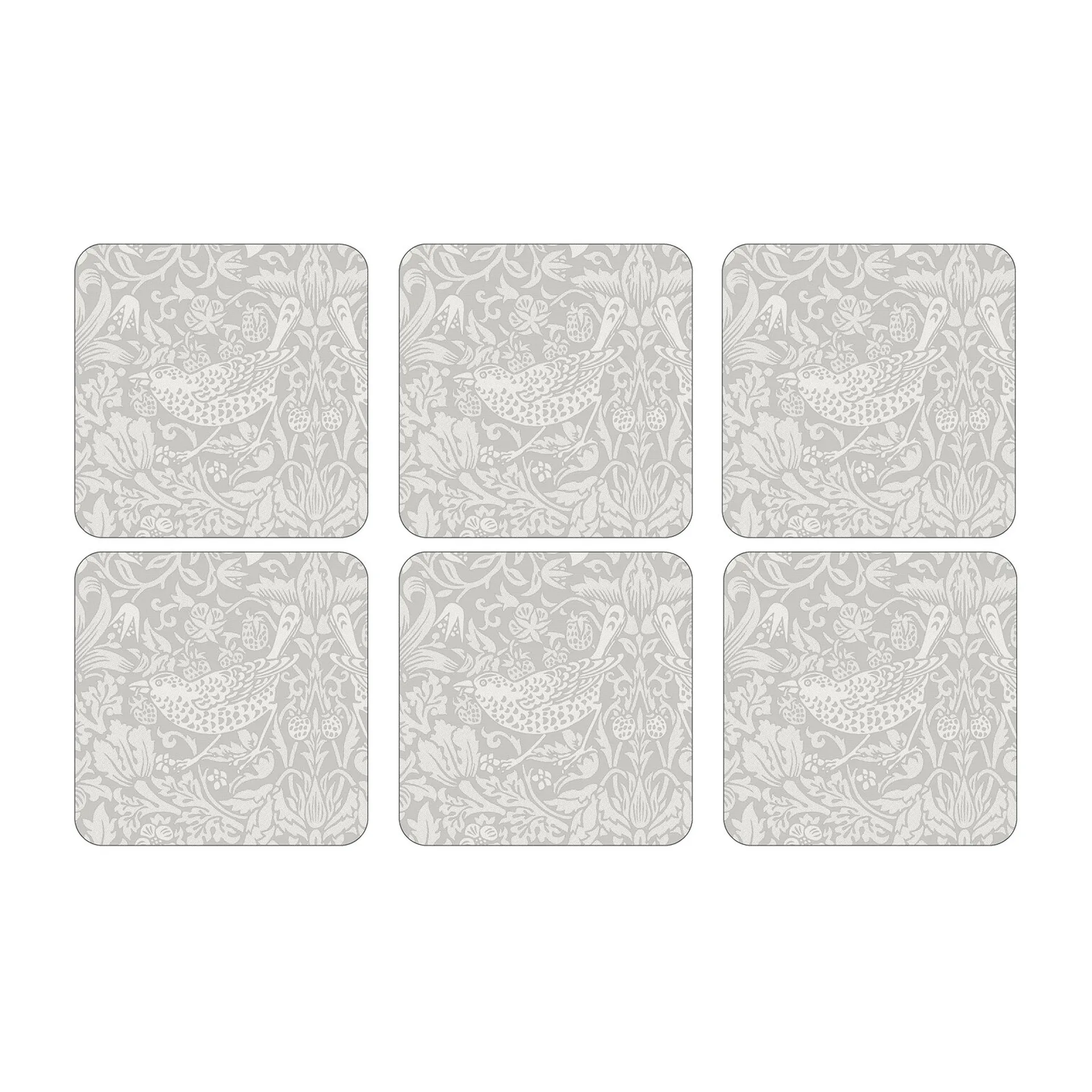 Sottobicchieri Strawberry Thief confezione da 6, Grigio Pimpernel