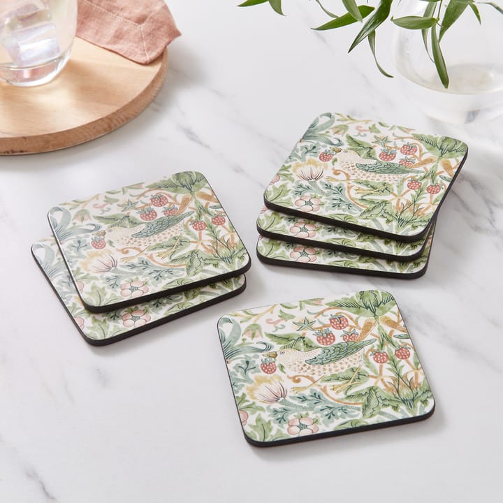 Sottobicchieri Strawberry Thief confezione da 6, Verde Pimpernel