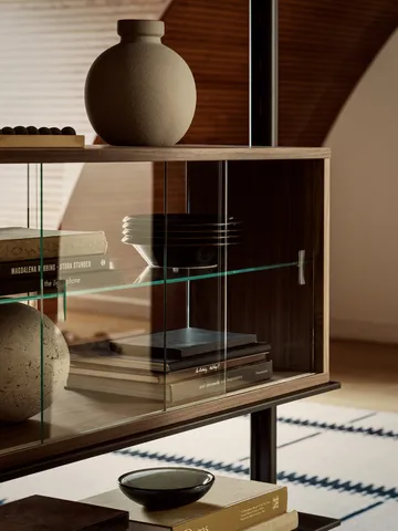 Vetrina Pira - Noce-vetro trasparente, 90x31 cm, schienale in vetro - Pira