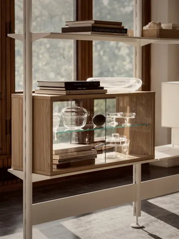 Vetrina Pira - Rovere sbiancato-vetro trasparente, 90x31 cm, 4 porte - Pira