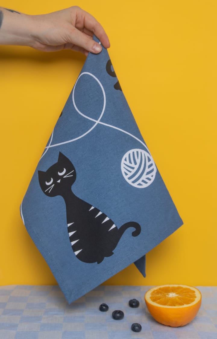 Asciugamano da cucina Kattfamiljen 50x70 cm, Blu-nero-bianco Pluto Design
