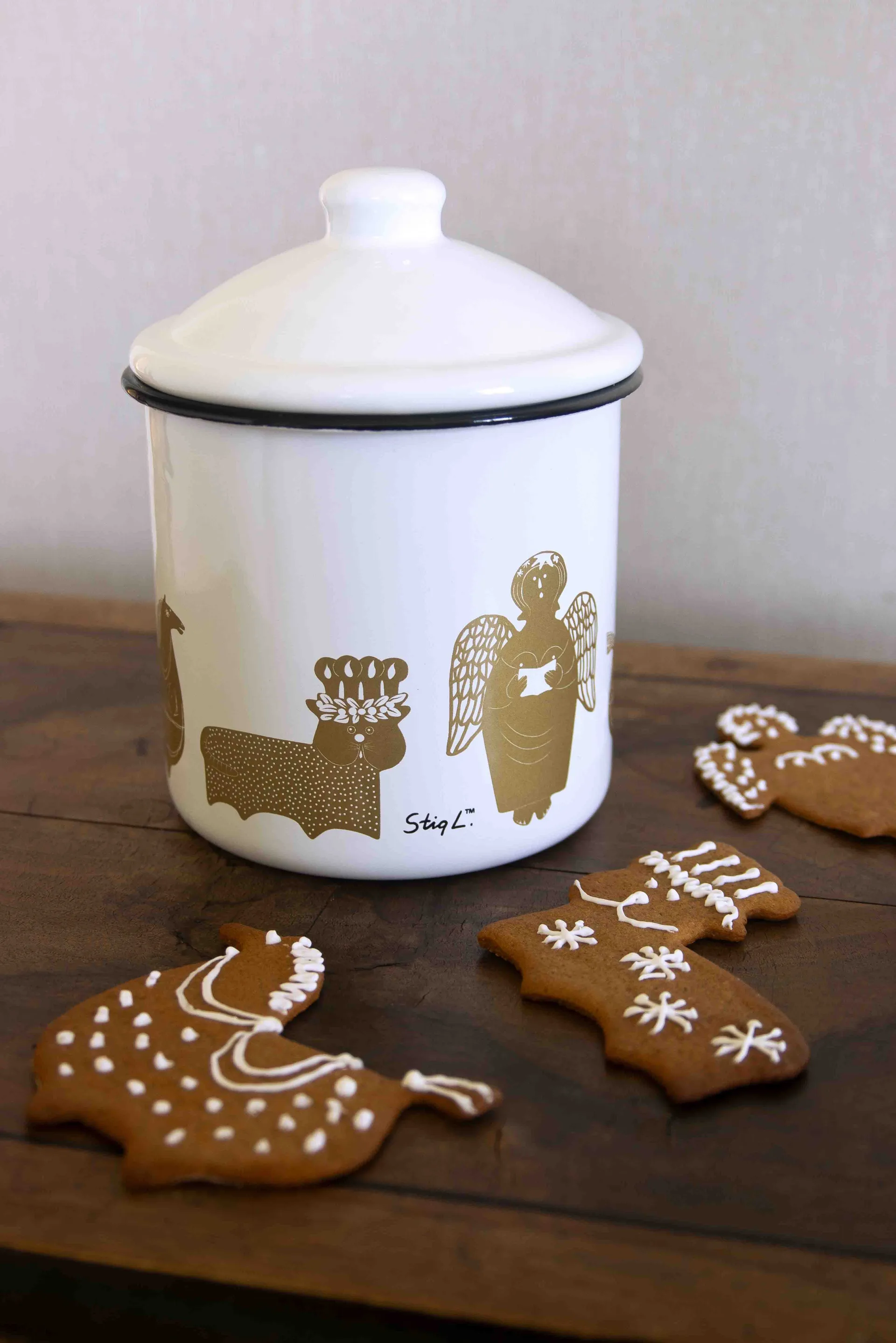 Barattolo Stig L Gingerbread, Bianco-oro Pluto Design