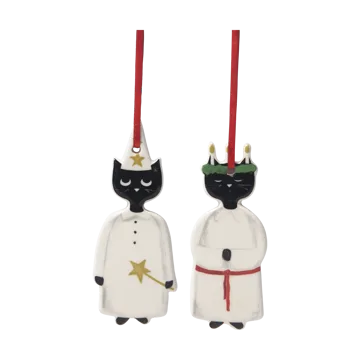 Ciondolo natalizio Christmas cats, 2 pezzi - Nero-bianco - Pluto Design