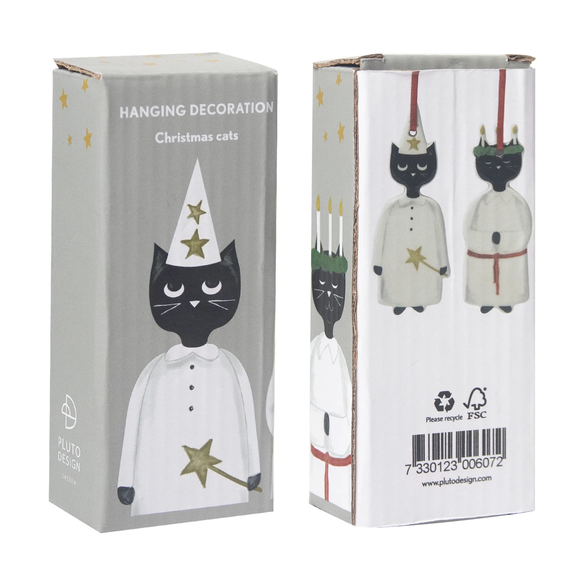 Ciondolo natalizio Christmas cats, 2 pezzi, Nero-bianco Pluto Design