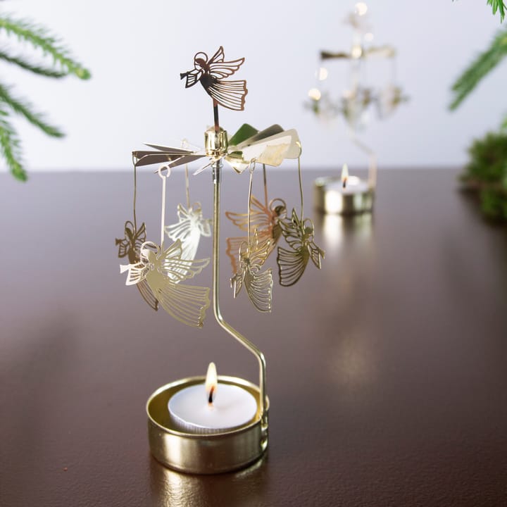 Portacandela con carillon "angeli che volano", Oro Pluto Design