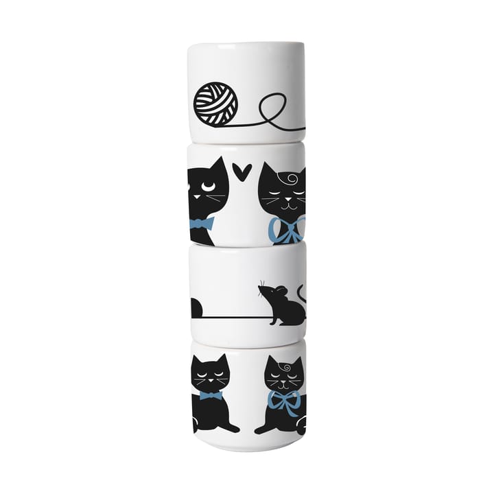 Portauovo Famiglia di gatti 4 pezzi - Bianco-nero-blu - Pluto Design