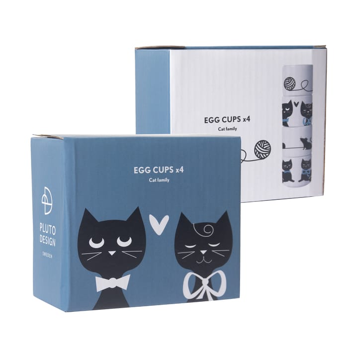 Portauovo Famiglia di gatti 4 pezzi, Bianco-nero-blu Pluto Design