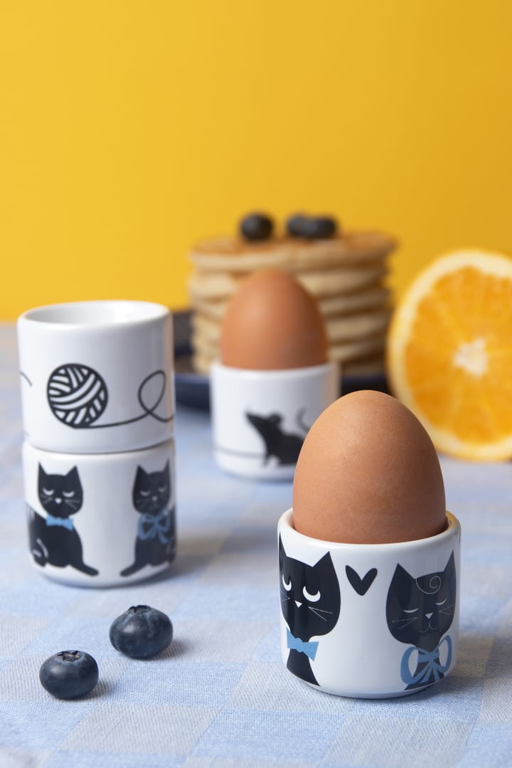 Portauovo Famiglia di gatti 4 pezzi, Bianco-nero-blu Pluto Design