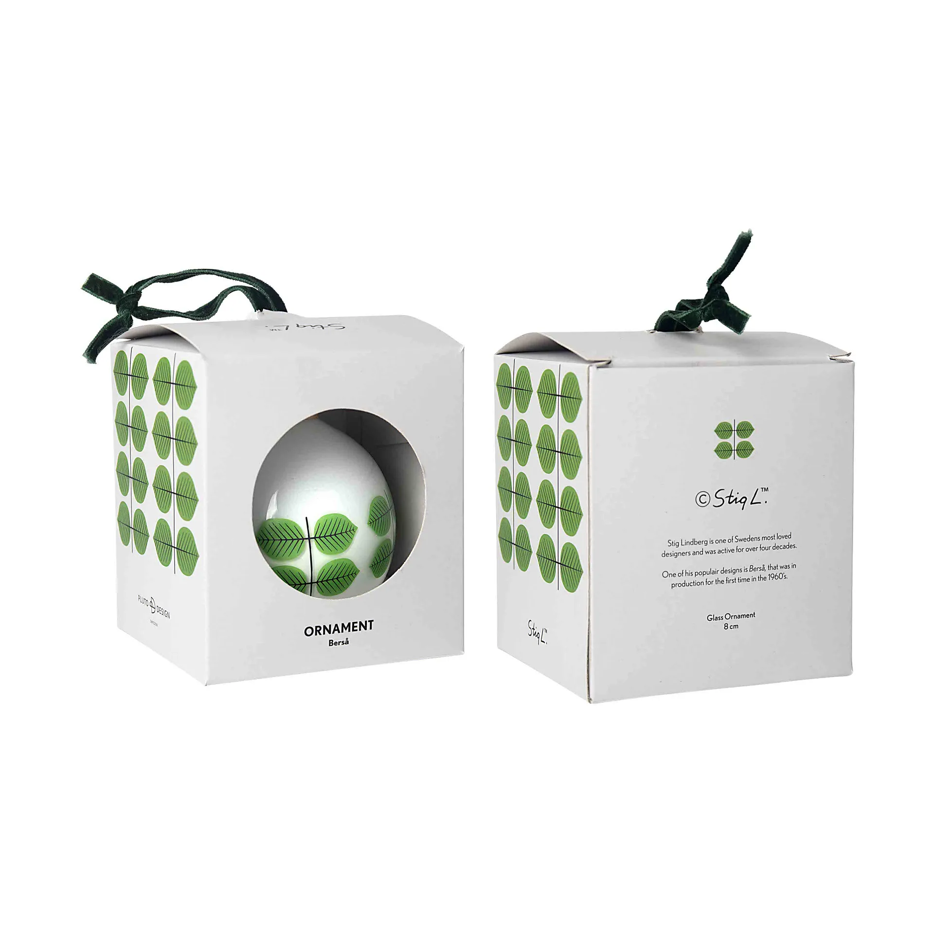 Stig L Berså pallina per albero di Natale Ø8 cm, Bianco-verde Pluto Design