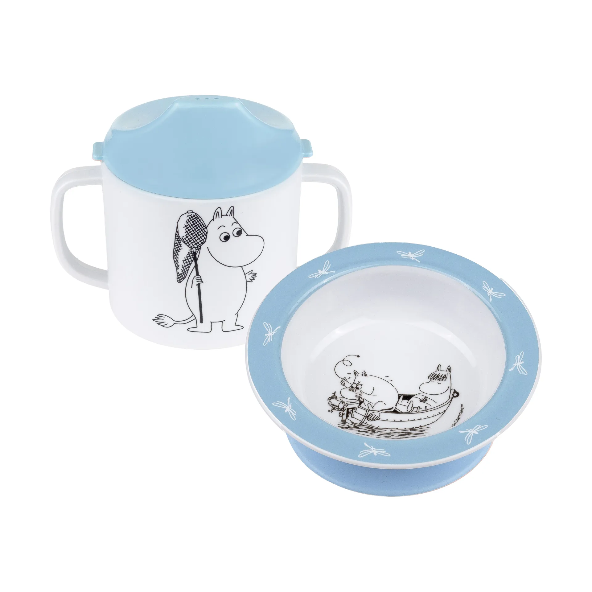 Tazza con beccuccio & piatto a ventosa Mumin Acqua & Bagno, Blu Rätt Start