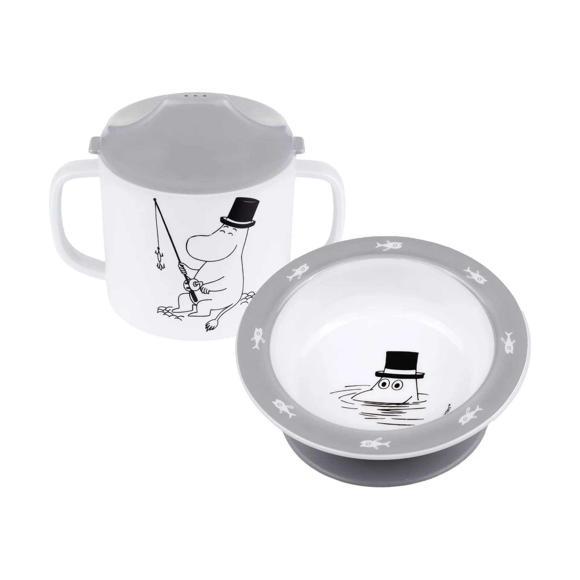 Tazza con beccuccio & piatto a ventosa Mumin Acqua & Bagno, Grigio Rätt Start