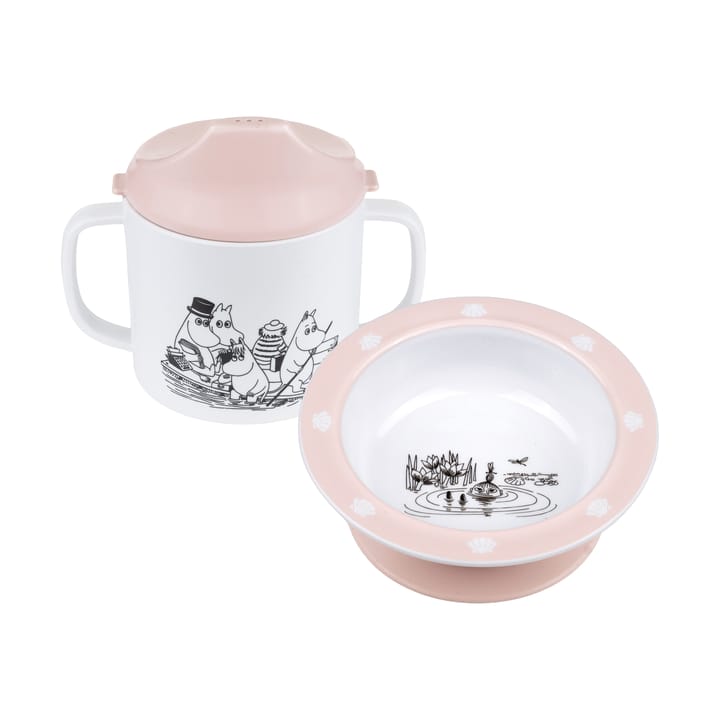 Tazza con beccuccio & piatto a ventosa Mumin Acqua & Bagno  - Rosa - Rätt Start
