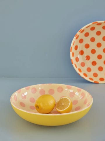 Ciotola per insalata in melamina Rise Ø29.9 cm - Pink dots-yellow - RICE