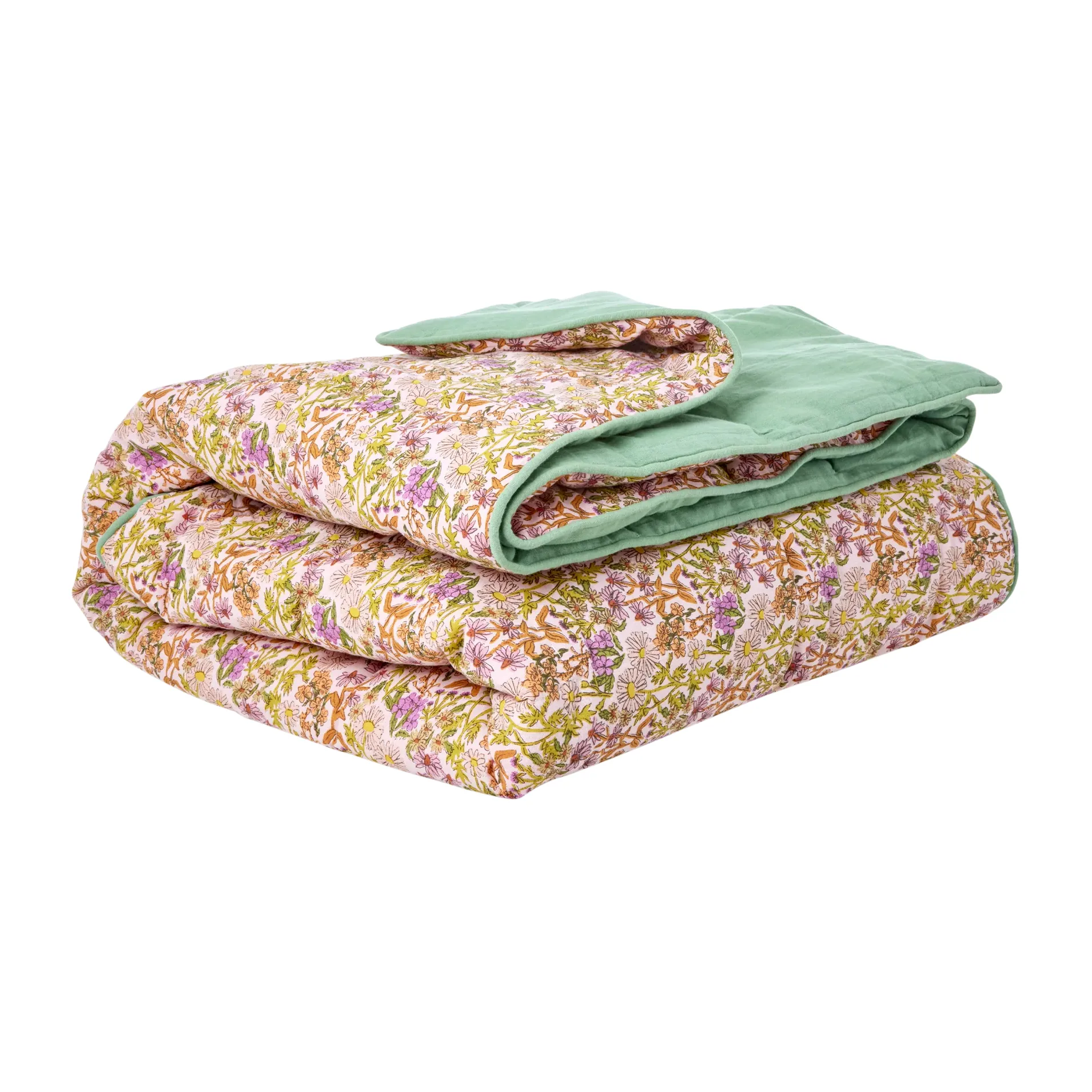 Coperta in cottone Rice con fantasia a fiori 140x200 cm, Multicolore, verde RICE