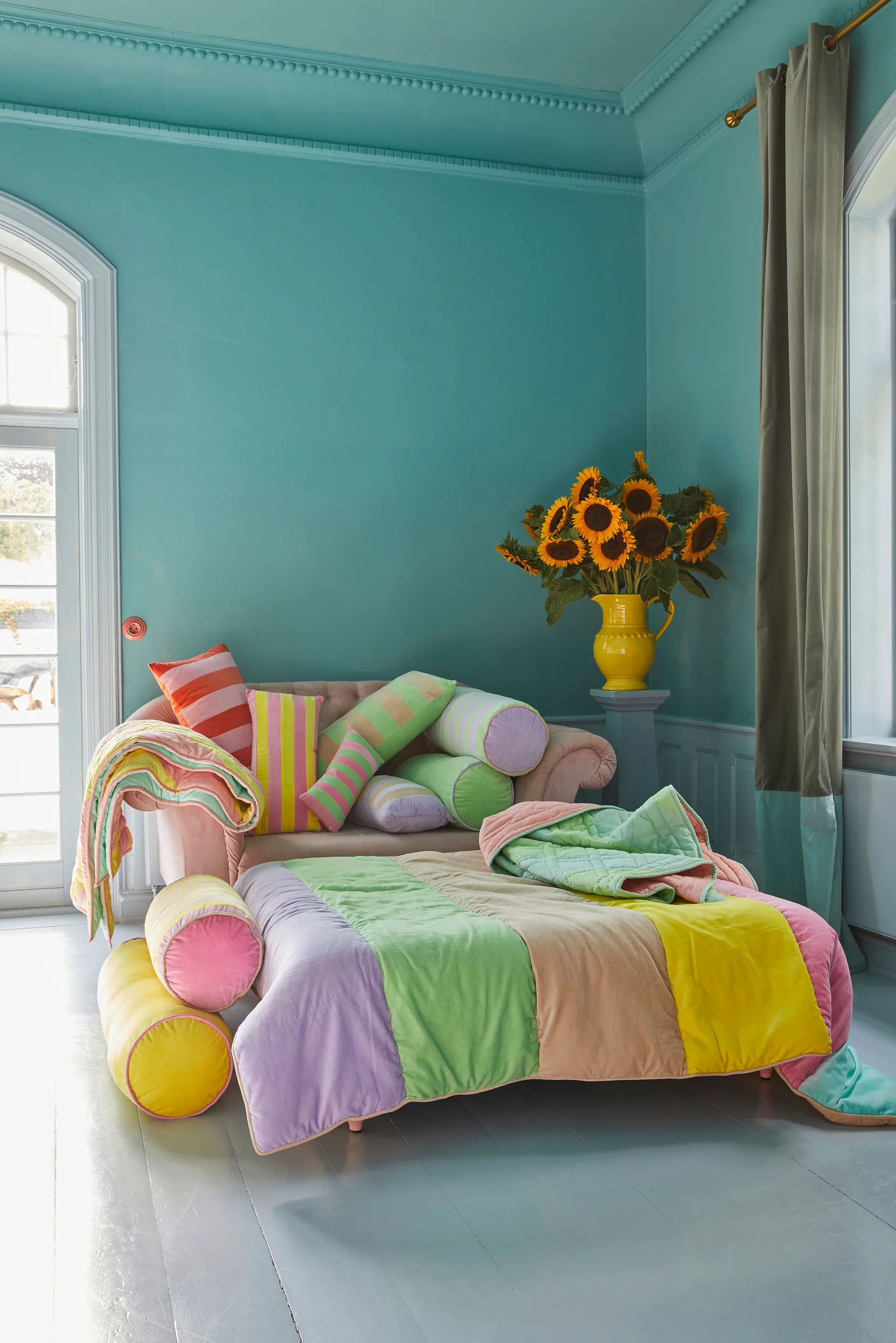 Cuscino cilindrico 25x60 cm Rice, Rosa-giallo RICE