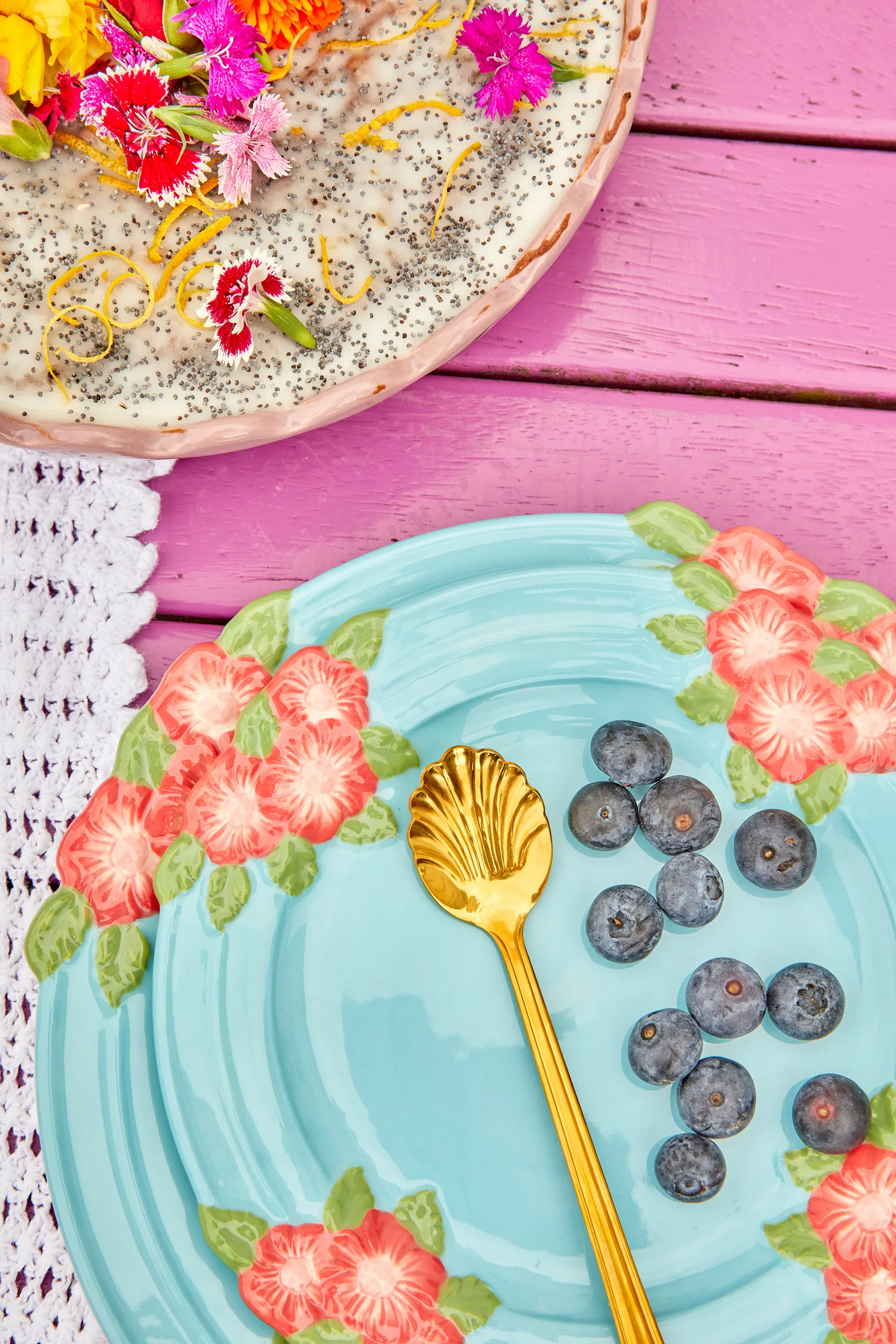 Piatto in ceramica Embossed Flower Ø 25,5 cm Rice, Menta RICE