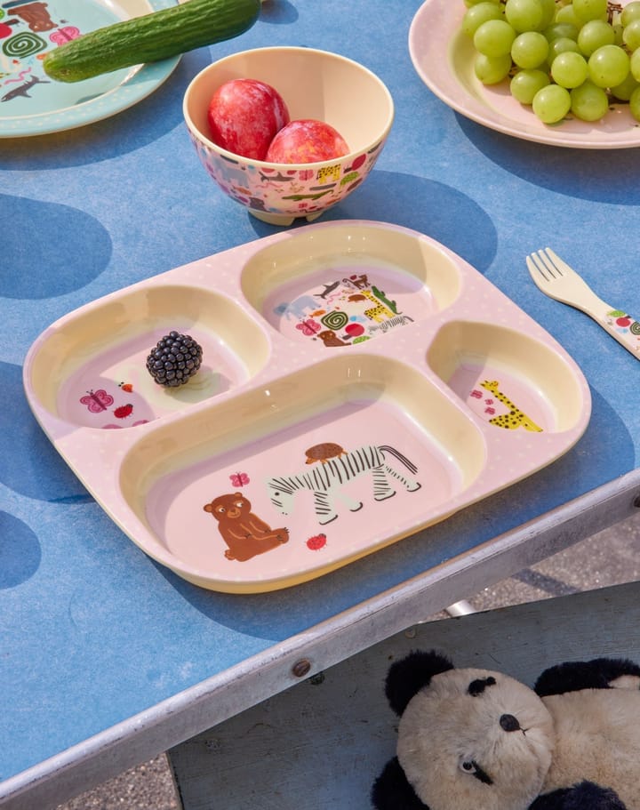Piatto per bambini 4 scomparti Rice wildlife , Rosa RICE
