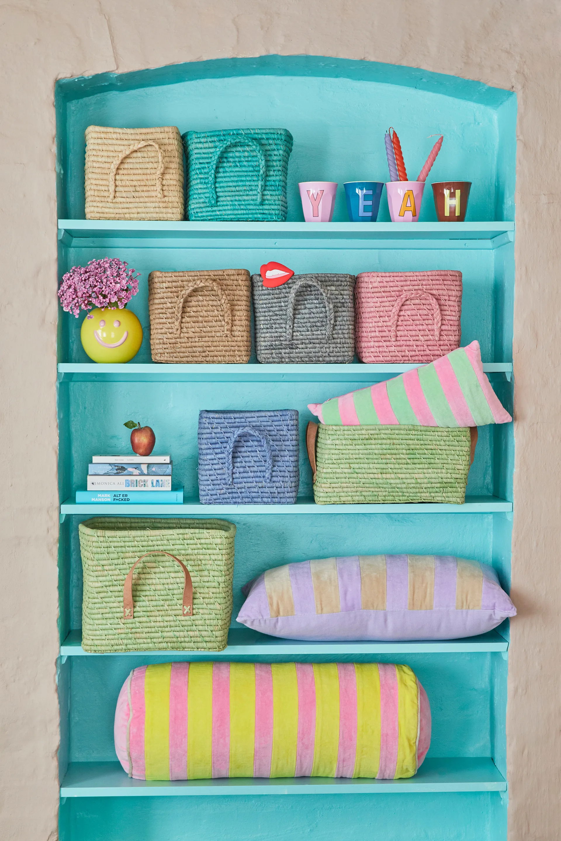 Scatola in rafia con manico 20x20 cm, Tè RICE