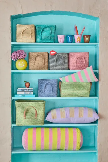 Scatola in rafia con manico 20x20 cm - Tè - RICE