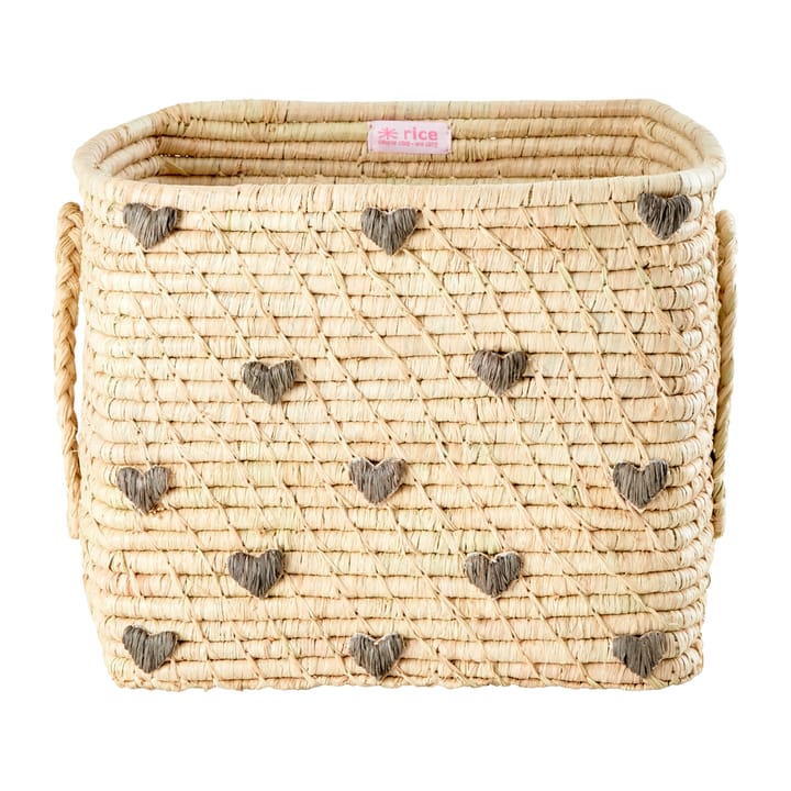 Scatola in rafia con manico Rice 30x30 cm - Cuori grigio scuro - RICE