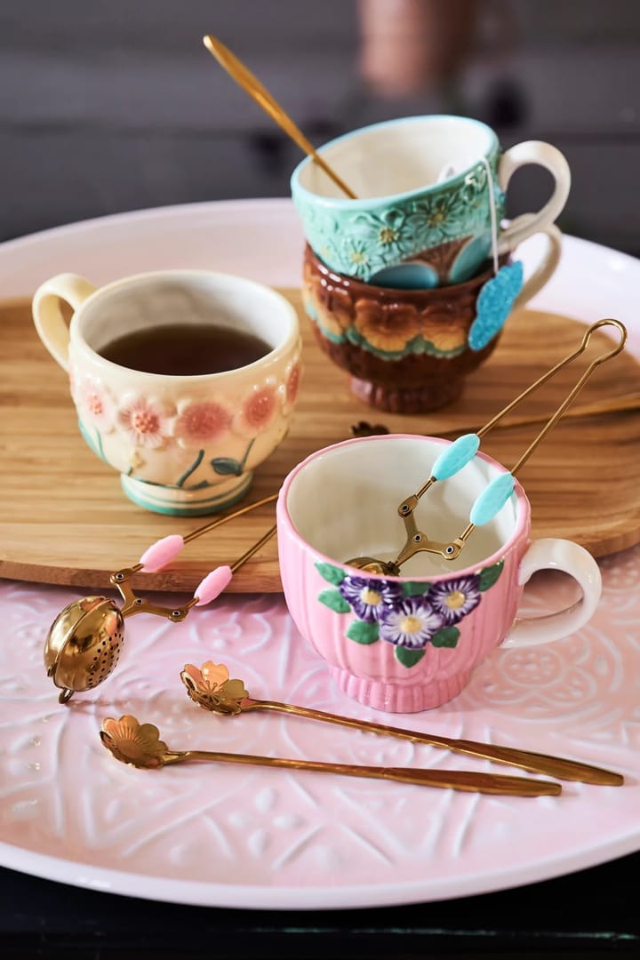 Tazza in ceramica Rice Embossed Flower, 30 cl, Crema RICE