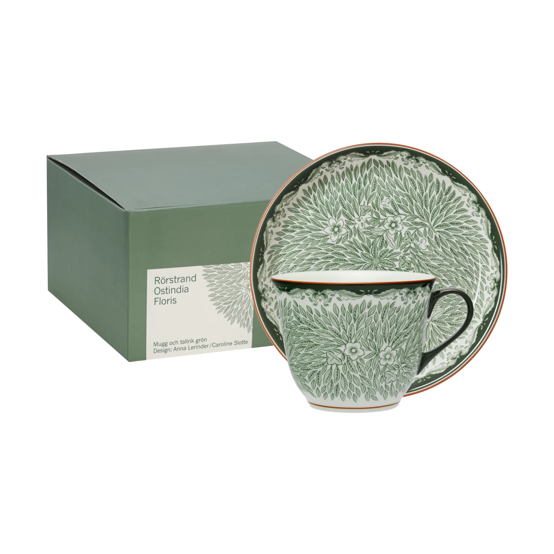 Tazza 40 cl e piatto Ø20 cm Ostindia Floris, Verde Rörstrand
