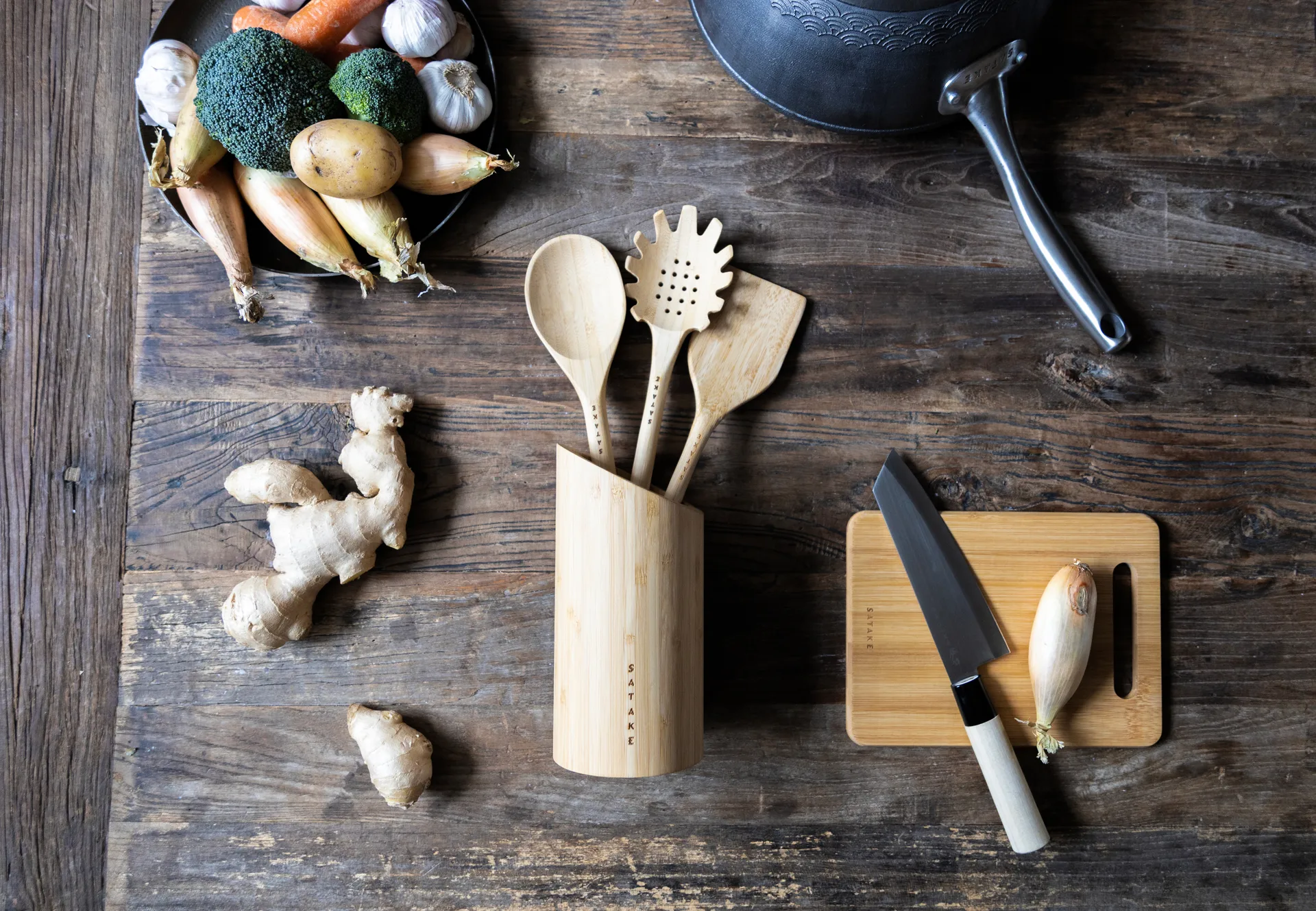 Attrezzi Satake e portautensili, Bambù, 4 pezzi Satake