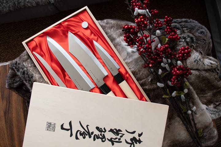 Set di coltelli in confezione di legno di balsa, 22x38 cm - 4 pezzi - Satake