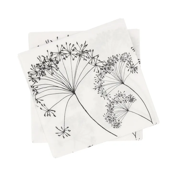 Botanical tovagliolo di carta - Bianco-nero, 20 pezzi, 33x33 cm - Scandi Essentials