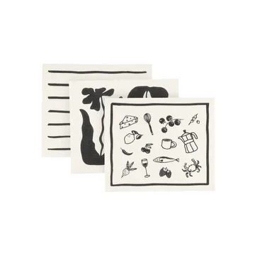 Daily strofinaccio con motivo - Bianco, confezione da 3 - Scandi Essentials