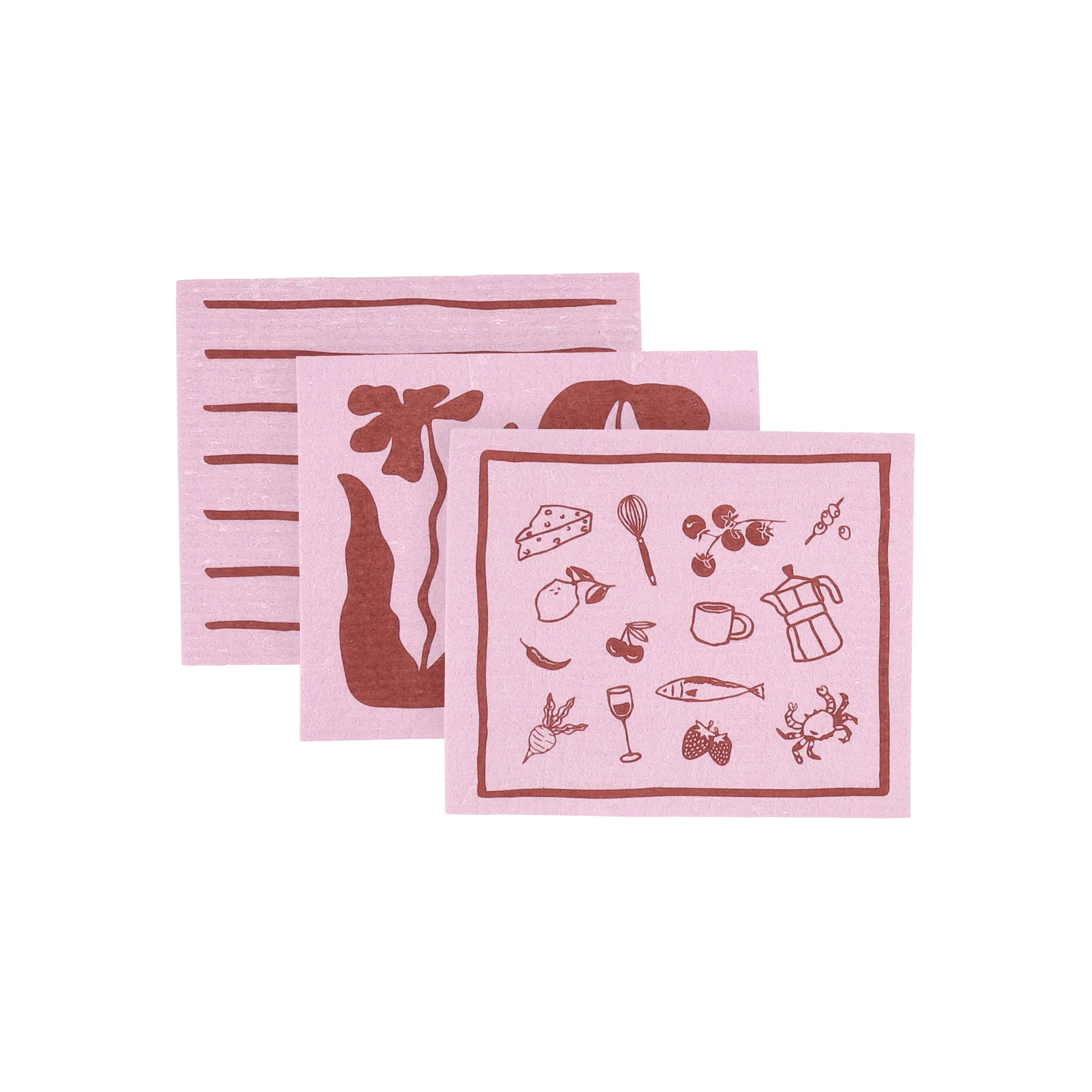 Daily strofinaccio con motivo, Rosa, confezione da 3 Scandi Essentials