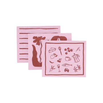 Daily strofinaccio con motivo - Rosa, confezione da 3 - Scandi Essentials